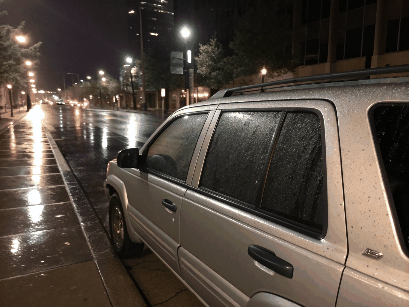 Ford Expedition parked at night