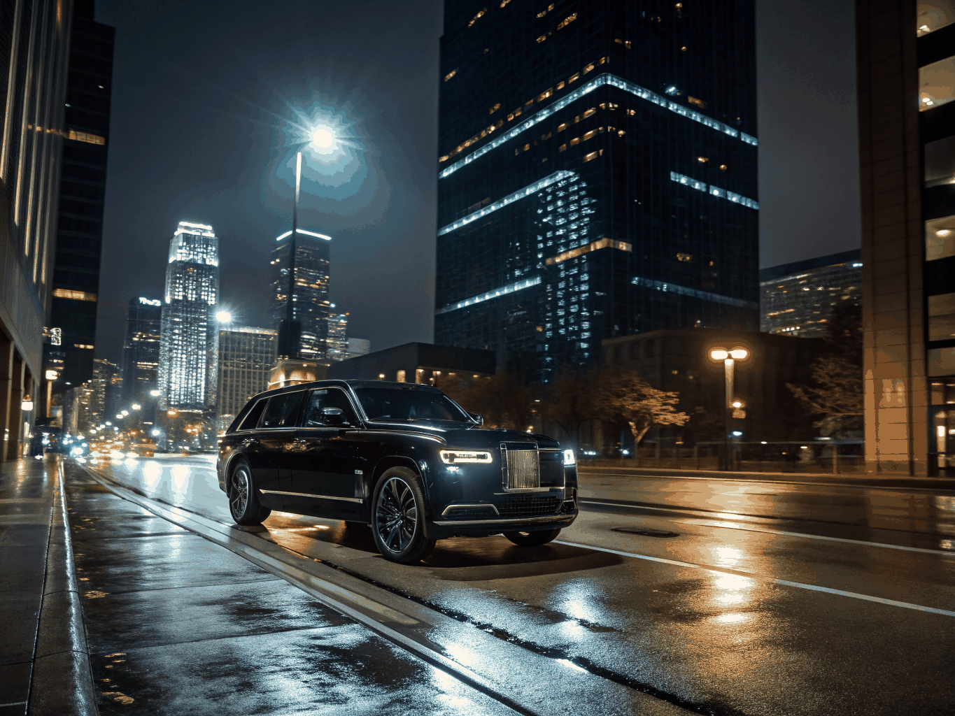 Expedition at night in city lights