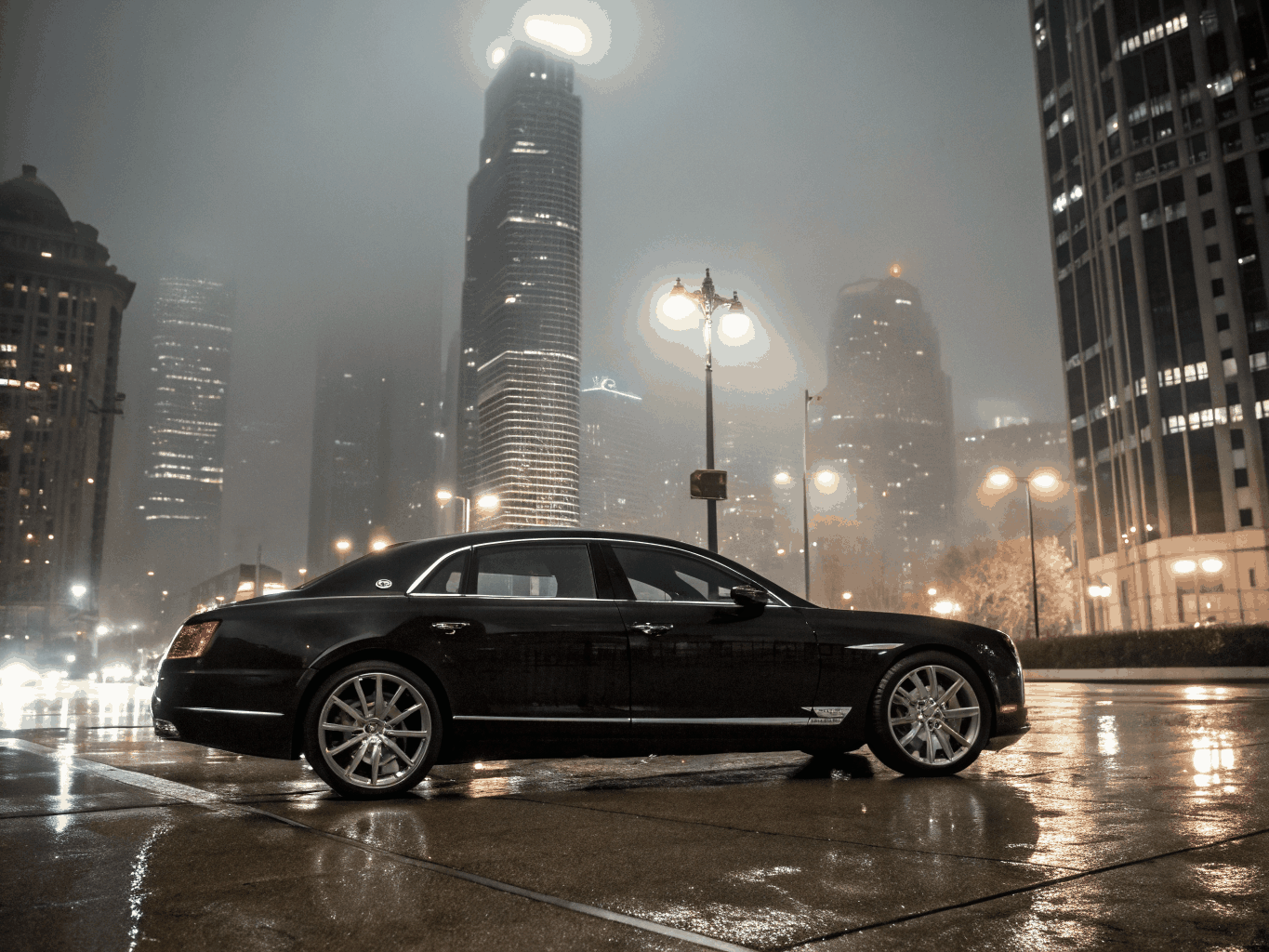 Premium SUV parked in a sleek urban environment at night