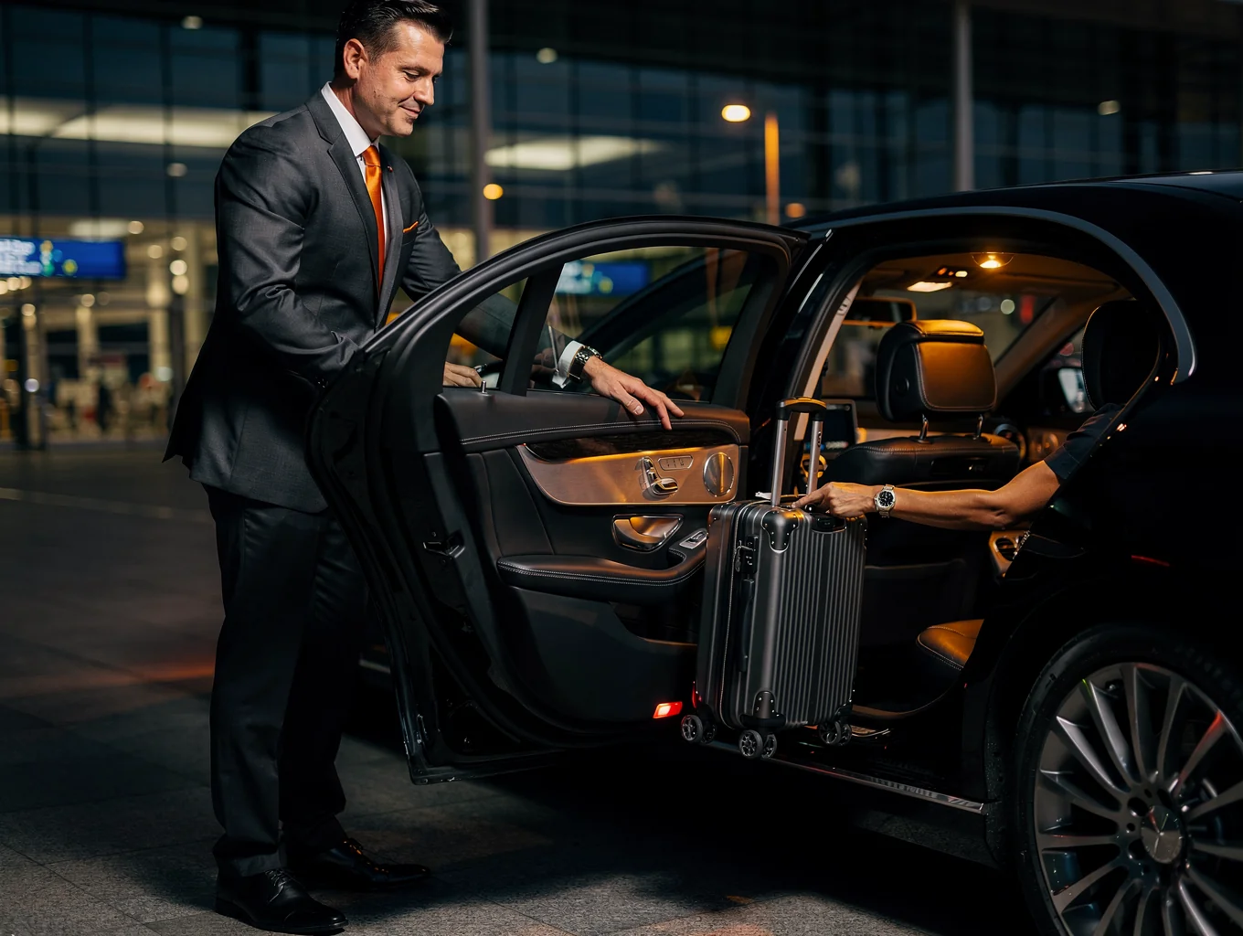 Professional chauffeur reviewing route